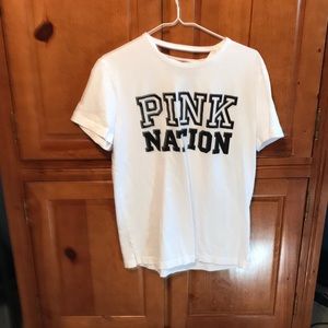 white tshirt with PinkNation on the front in Black